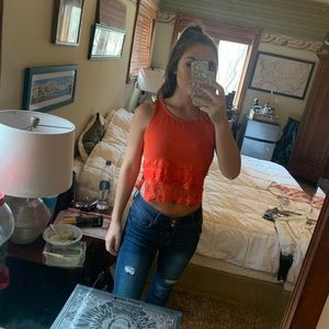 Orange lace crop top